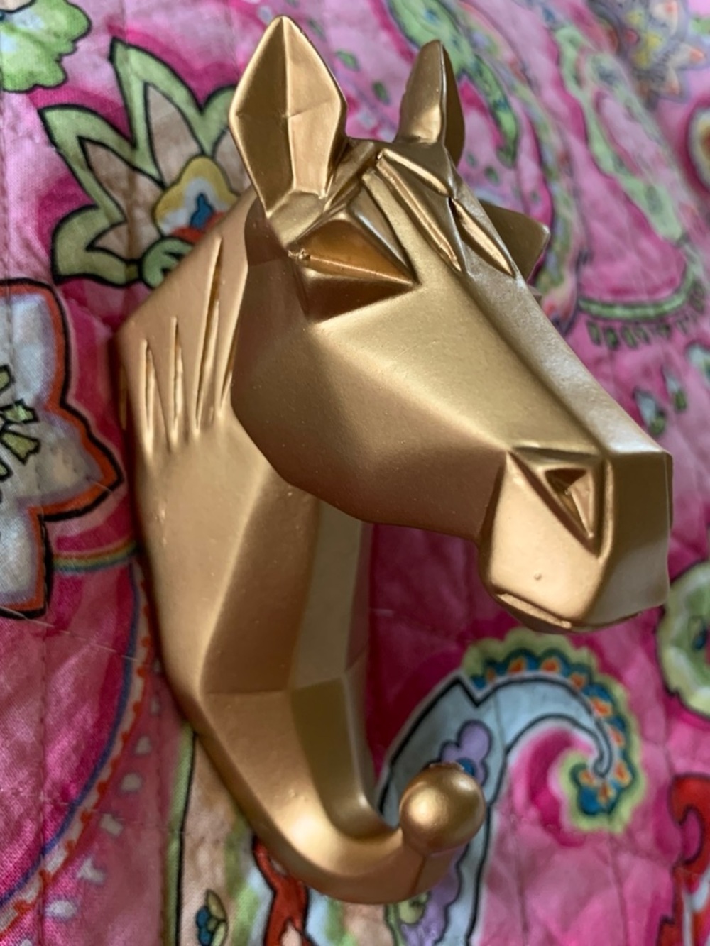 New Gold Geometric Horse Resin Wall Hook w Hardware